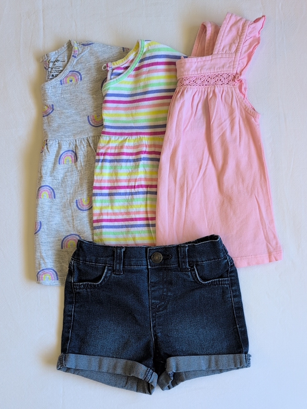George 3T Denim Shorts & Mix Match Summer Tops Outfit Lot 4Pc
